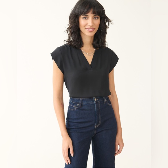 R Essentials Cap-Sleeve Blouse with Split Neckline - Picture 1 of 9